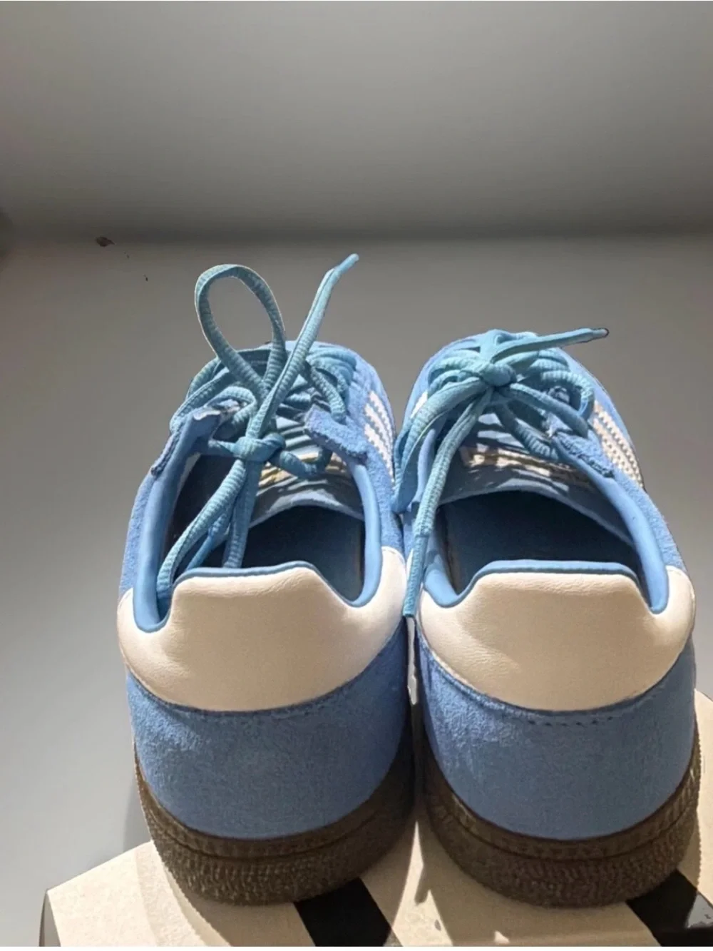 adidas Women's Light Blue Suede Sneakers with White Stripes